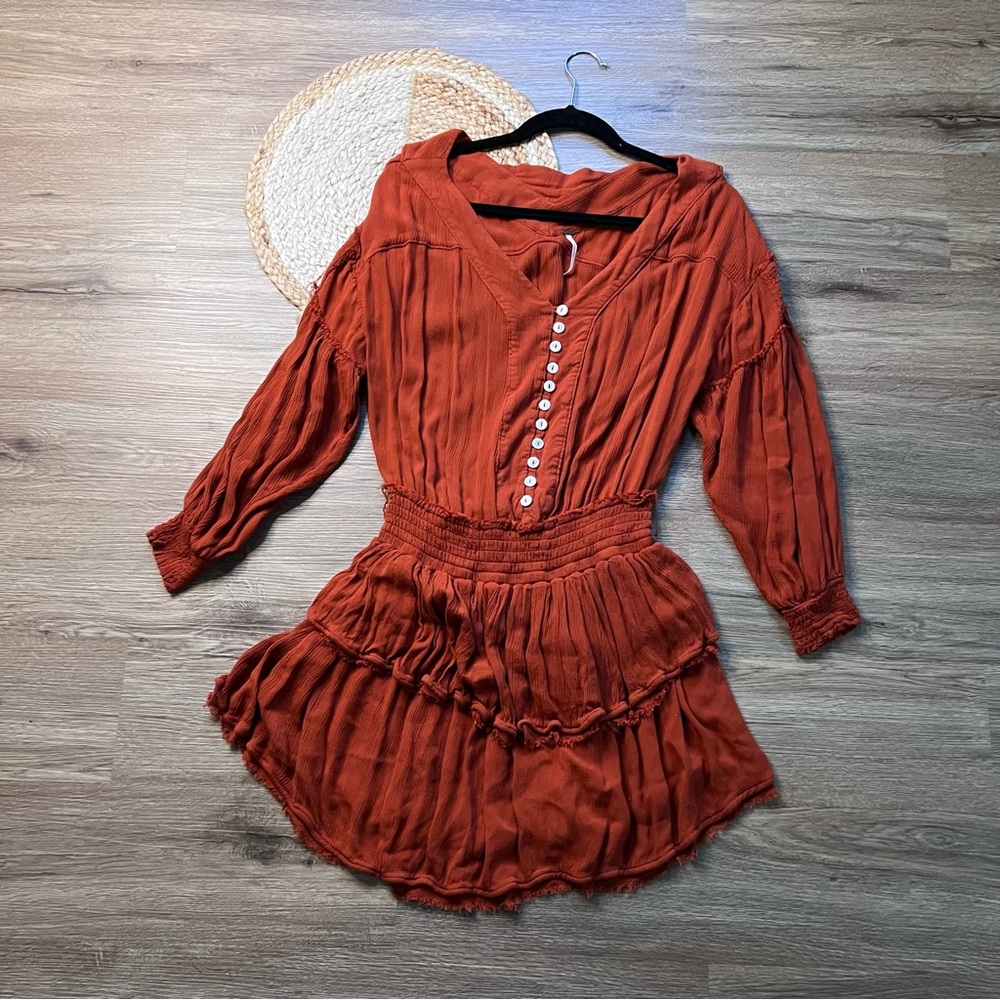 FREE PEOPLE The Romy Mini Dress Fire Chestnut - Picture 2 of 9